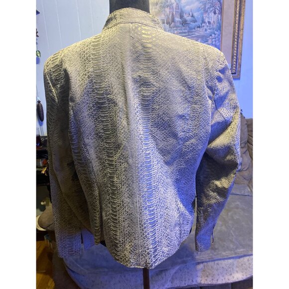 Pamela McCoy Womens Snake Print Leather Jacket With Zipper Pockets - Size L - Picture 3 of 14